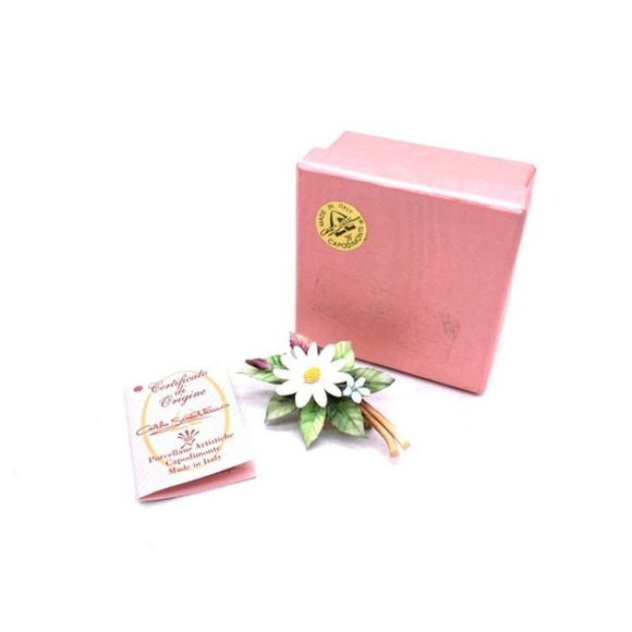 Vintage Carlo Savastano Capodimonte Daisy Flower Brooch with Box and Papers - Picture 4 of 13
